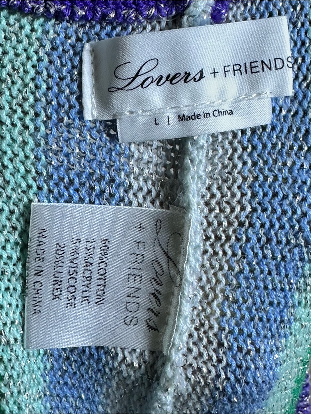 Lovers + Friends Rainbow Striped Wide-Leg Knit Pants Metalic Cropped - Picture 6 of 7